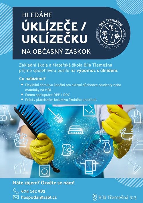 Hledáme spolehlivou posilu na občasný úklid formou dohody (DPP/DPČ)